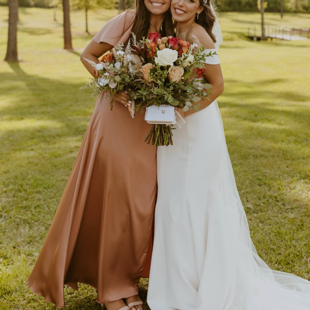 Azazie Flowy Rose Copper V Neck Prom Dress Bridesmaid Dress